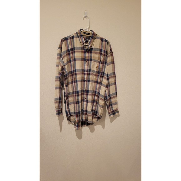 Chaps Ralph Lauren Long Sleeve Polo Shirt Size Men’s MEDIUM. Plaid window pane - Picture 1 of 7